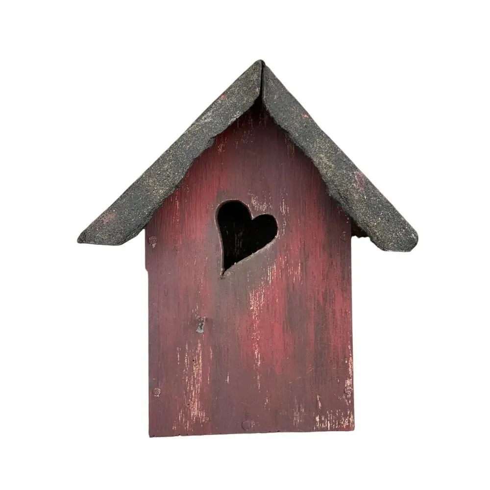 Handmade Folk Art Birdhouse Old Shingle Roof w/ Heart Entrance Light
